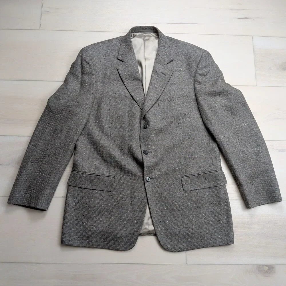 Tallia Uomo Sierra Blazer Sport Coat Mens 44R Wool Silk Nylon Brown Tweed Jacket